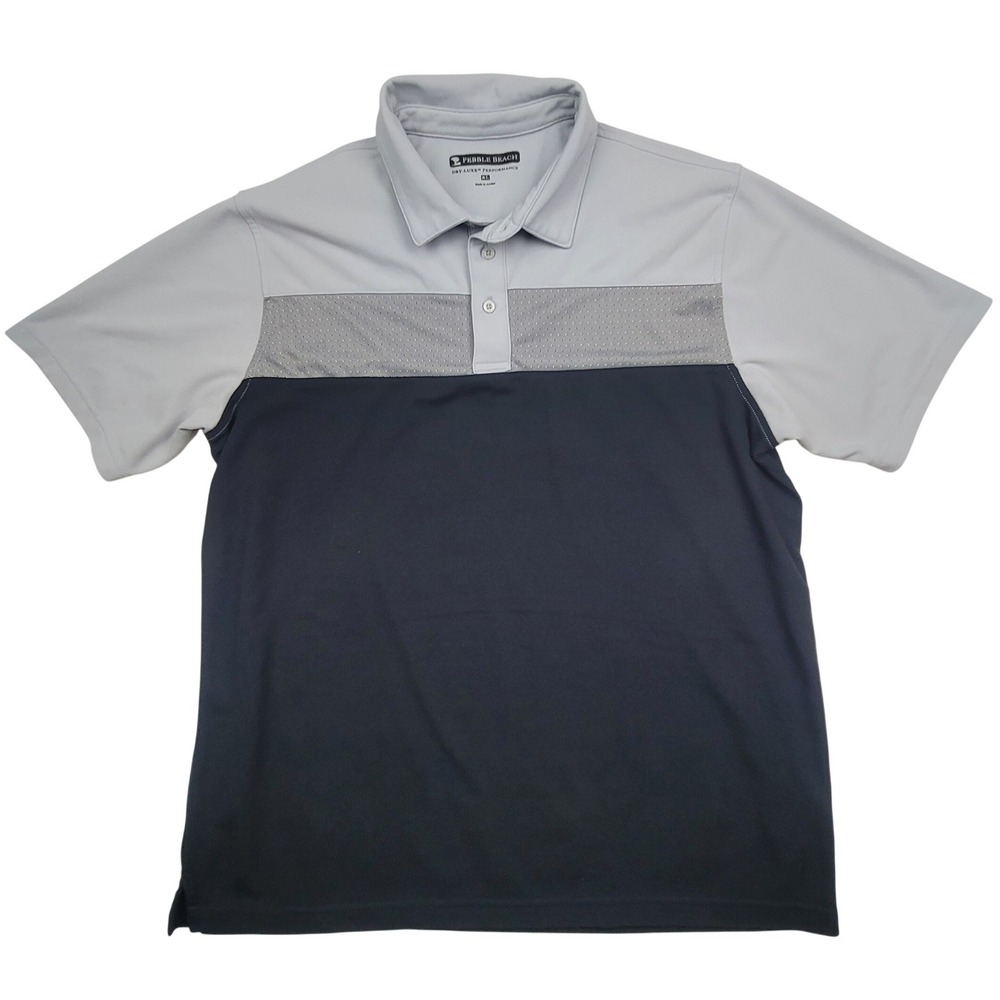 Pebble Beach Mens XL Dry-Luxe Performance Golf Polo Shirt Grey Navy Colorblock